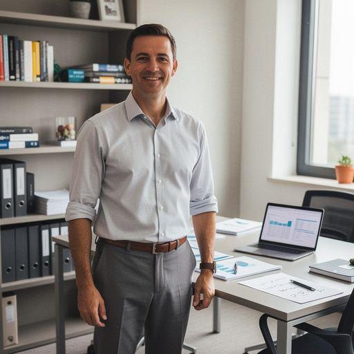 Ilustrácia finančného poradcu konzultujúceho s klientom v kancelárii o osobných financiách.